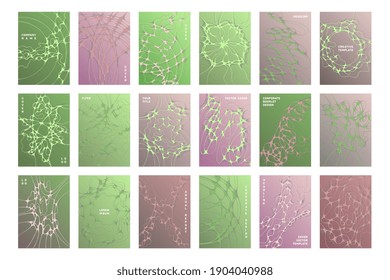 Conjunto de vectores de plantillas de portada de folletos biomédicos. Fondos de concepto de flujos de energía. Diseño de portadas de revistas corporativas modernas. Patrones de redes de ondas digitales. Pensar en abstracciones de procesos.