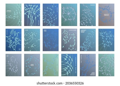Conjunto de vectores de plantillas de portada de folletos biomédicos. Antecedentes del concepto de comunicación. Diseño de portadas de revistas científicas de medicina. Patrones de redes de ondas digitales. La carpeta de laboratorio cubre la colección.