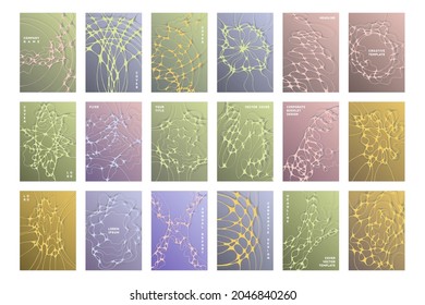 Biomedizinische Broschüren Titelvorlagen Vektorset. Hintergründe zum Konzept der Energieflüsse Das Gesundheitsmagazin deckt die Layouts ab. Neuron verbindet Texturen. Brain Research Präsentation Hintergrund.