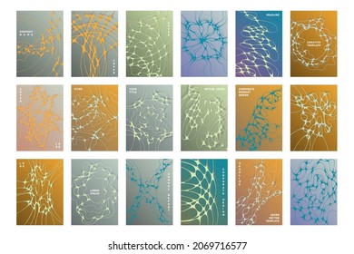 Biomedical brochure cover templates vector set. Neurons plexus concept backgrounds. Modern corporate magazine cover layouts. Neuron connections textures. Thinking process abstractions.