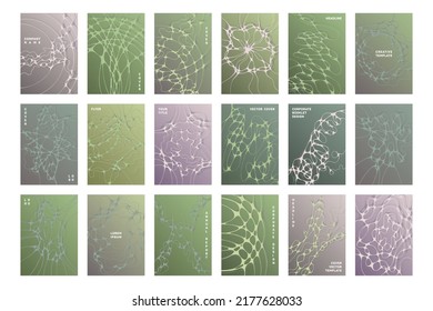 Biomedical brochure cover templates vector set. Global network concept backgrounds. Modern corporate magazine cover layouts. Curve lines grid patterns. Marketing banners collection.