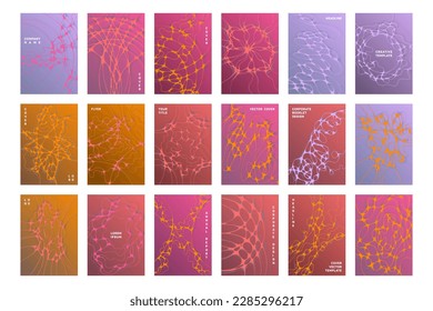 Biomedical brochure cover templates vector set. Energy flows concept backgrounds. Medicine scientific magazine cover layouts. Neuron connections textures. Labortory manual covers collection.