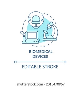 Biomedical Devices Concept Icon. Humanitarian Functional Aid Stuff And Technological Product Equipment Abstract Idea Thin Line Illustration. Vector Isolated Outline Color Drawing. Editable Stroke