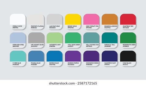 Biomedical Engineer Color Guide Palette with Color Names. Catalog Sample Biomedical Engineers with RGB HEX codes Names. Biomedical Engineer Colors Palette, Fashion Trend Biomedical Color Palette