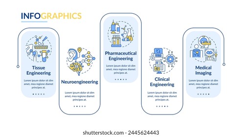 Biomedical engineering blue rectangle infographic template. Data visualization with 5 steps. Editable timeline info chart. Workflow layout with line icons. Lato-Bold, Regular fonts used