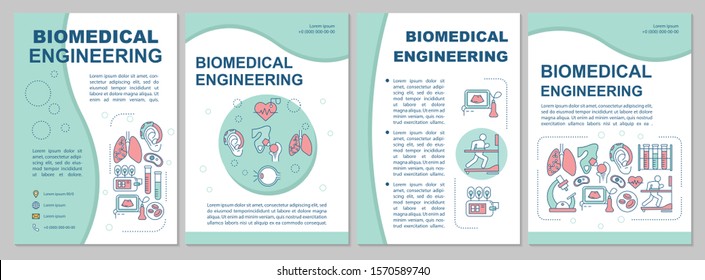 Biomedical engineering brochure template. Flyer, booklet, leaflet print, cover design with linear illustrations. Innovative technologies. Vector page layouts for annual reports, advertising posters