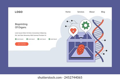 Biomedical Engineering concept. Bioprinting of organs revolutionizes transplants with precision and customization. Future of regenerative medicine. Flat vector illustration.