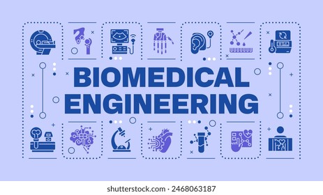 Biomedical engineering light purple word concept. Medical technologies. Biotechnology. Visual communication. Vector art with lettering text, editable glyph icons