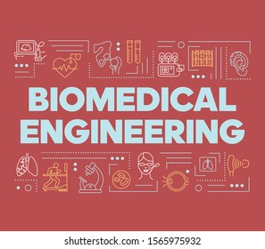 Biomedical Engineering Word Concepts Banner. Biotechnology For Health. Healthcare Development. Presentation, Website. Isolated Lettering Typography Idea With Linear Icons. Vector Outline Illustration