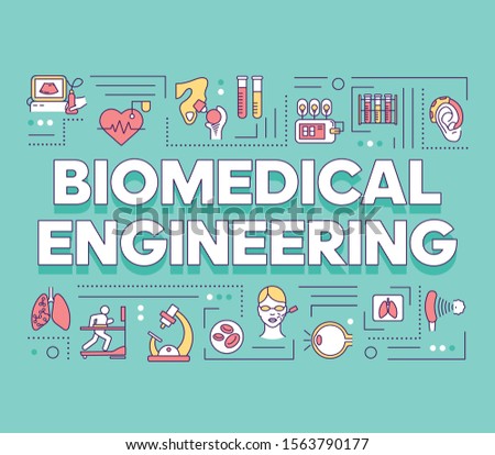 Biomedical engineering word concepts banner. Biotechnology for health. Healthcare development. Presentation, website. Isolated lettering typography idea with linear icons. Vector outline illustration