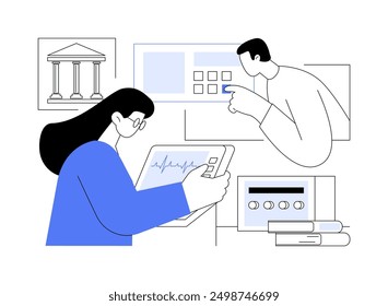 Biomedical equipment technology isolated cartoon vector illustrations. Young students in research center, work with biomedical equipment, educational process, innovation system vector cartoon.