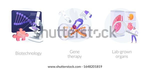 Biomedical and molecular engineering, dna\
molecule analysis, scientific experiment. Biotechnology, gene\
therapy, lab-grown organs metaphors. Vector isolated concept\
metaphor\
illustrations.