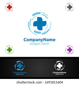 Biomedicine Cross Medical Hospital Logo For Emergency Clinic Drug Store Or Volunteers Concept