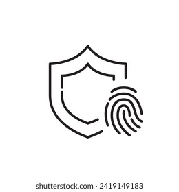 Biometric access protection. Fingerprint recognition and shield. Pixel perfect, editable stroke icon