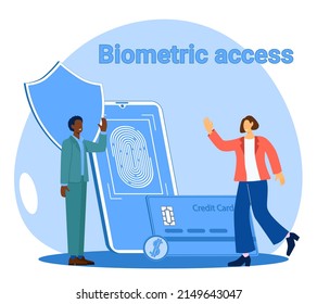 Acceso biométrico.Las personas en el fondo de un smartphone con acceso biométrico disfrutan de arranque seguro.Ilustración vectorial.