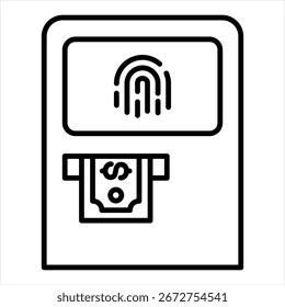 Ilustración vectorial de icono de contorno de cajero automático biométrico
