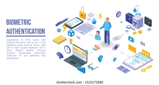 Biometric authentication concept banner. Isometric illustration of biometric authentication vector concept banner for web design
