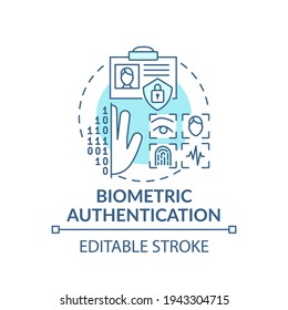 Biometric authentication concept icon. Fingerprint and ID scanner idea thin line illustration. Verification of users. Touch ID. Vector isolated outline RGB color drawing. Editable stroke