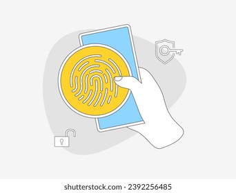 Biometric authentication concept. Passwordless fingerprint identity method without password. Biometric authentication fingerprint vector illustration isolated on white background with icons