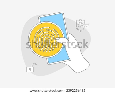 Biometric authentication concept. Passwordless fingerprint identity method without password. Biometric authentication fingerprint vector illustration isolated on white background with icons