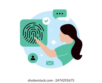 Biometric authentication with fingerprint scanning or facial recognition. Passwordless secure access, identity verification. Zero Sign-On, biometric login with modern password replacement