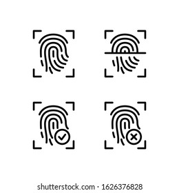 Biometric Authentication. Fingerprint. Vector Icon Set.  