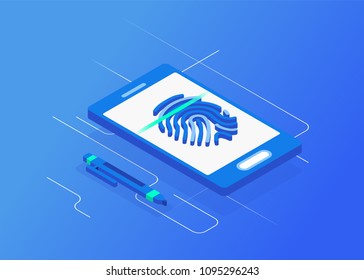 Biometric Authentication. Flat 3d Web Isometric Contract Signature Infographic Concept Vector