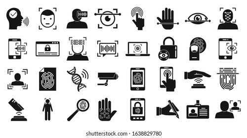 Biometric authentication icons set. Simple set of biometric authentication vector icons for web design on white background