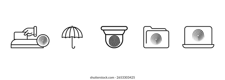 Biometrische Authentifizierung Identitätsschutz Zugriff Sicherheit Fingerabdruck Scanner Ordner Gerät Datenschutz Symbol Set Vektorgrafik.