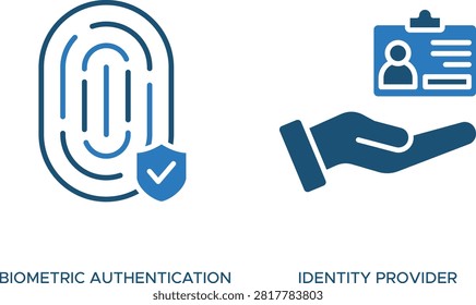 Biometric authentication and identity provider security icons set with fingerprint face and document symbols in vector style