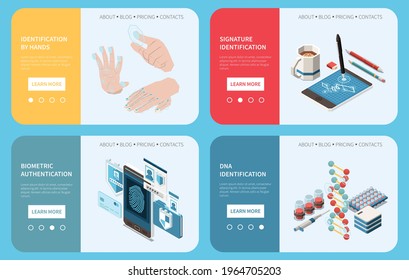 Biometric authentication isometric set of horizontal banners with personal id images editable text and clickable buttons vector illustration svg