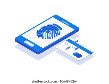 Biometric authentication methods isometric composition poster. Flat 3d  concept vector