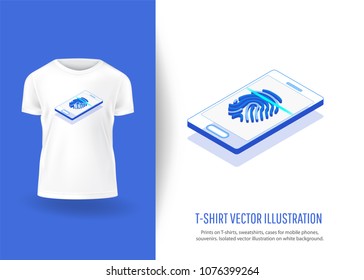 Biometric authentication methods isometric. Prints on T-shirts, sweatshirts, cases for  phones, souvenirs. Isolated vector illustration on white background.