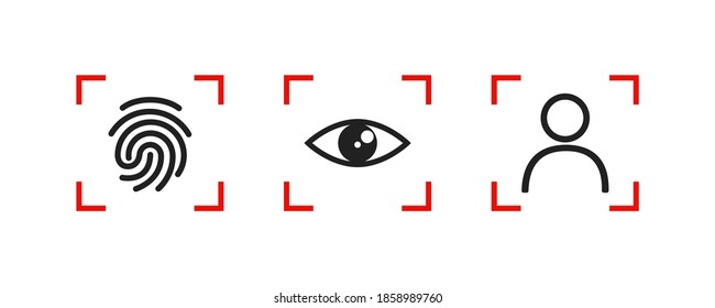 Biometric Authentication  Vector Illustration. Set Of Face Recognition And Fingerprint Icon, Simple Concept .Eye Id .10 Eps