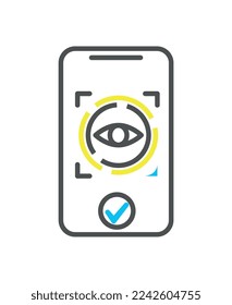 Biometrische Autorisierung farbiges Symbol. Auge scannen, Netzhautsymbol auf Smartphone-Bildschirm. Moderne Technologien und digitale Welt, Cyberspace. Zugriff auf Profil oder Account. Cartoon-Flavektor-Vektorgrafik