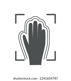 Biometric authorization line icon. Sticker for social networks and messengers, fingerprint scanner, hand in frame. Cyberspace, modern technologies and innovations. Cartoon flat vector illustration