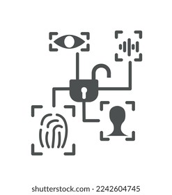 Biometric authorization line icon. Verification and authentication, interface for programs and applications. Internet security. Safety and protection online. Cartoon flat vector illustration