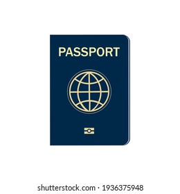 Biometric blue passport cover template. Identity document with digital id. Vector illustration.