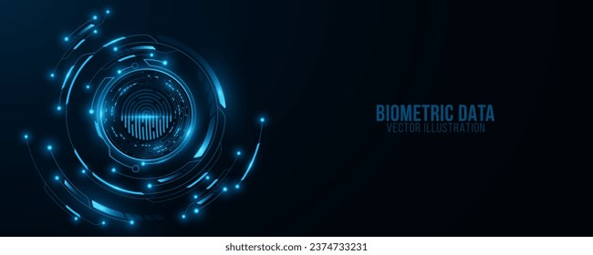 Biometric data background with futuristic HUD circle and digital fingerprint. Sci-fi graphic element. GUI and UI design. Vector illustration. EPS 10.