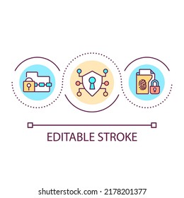 Biometric Data Protection Loop Concept Icon. Maintaining Information Confidentiality And Security Abstract Idea Thin Line Illustration. Isolated Outline Drawing. Editable Stroke. Arial Font Used