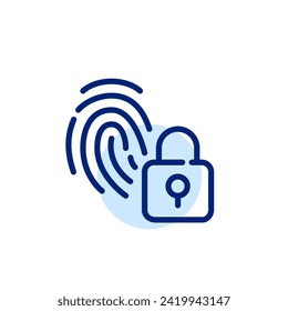 Biometric data security. Fingerprint and lock symbol. Pixel perfect, editable stroke icon