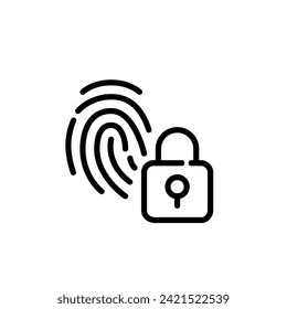 Biometric data security. Fingerprint and lock symbol. Pixel perfect icon