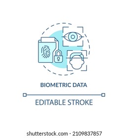 Biometric data turquoise concept icon. Sensitive information example abstract idea thin line illustration. Isolated outline drawing. Editable stroke. Roboto-Medium, Myriad Pro-Bold fonts used