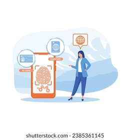 Biometric documents in smartphone app. Smart ID card concept. Digital passport and Driver license. Electronic identity card. at vector modern illustration 