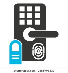 Biometric Door Lock Single Icon Glyph Blue Grey Illustration