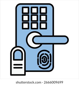 Biometric Door Lock Single Icon Blue Black Illustration
