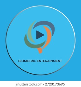 Design biométrico do logotipo de entretenimento com impressão digital abstrata e ícone do botão de reprodução