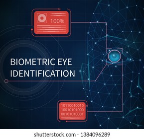 Biometric eye identification abstract background illustrated providing protection using identification by eye iris vector illustration