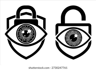 Icono biométrico del escudo de seguridad del escaneo ocular para la supervisión de la privacidad y la vigilancia