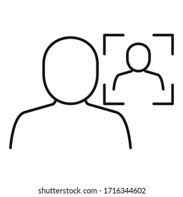 Icono de autenticación biométrica facial. Icono de vector de autenticación de caras biométricas de esquema para diseño web aislado en fondo blanco
